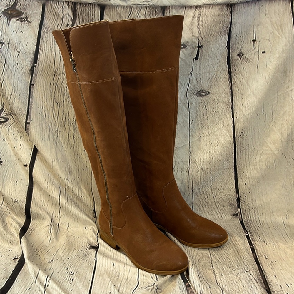 Mia Carsyn Brown Faux Vegan Leather Tall Zip Boots Size 6